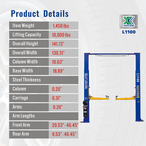 10,000 LBS CAR LIFT L1100 2 POST OVERHEAD CAR AUTO TRUCK HOIST 220V OR 110V
