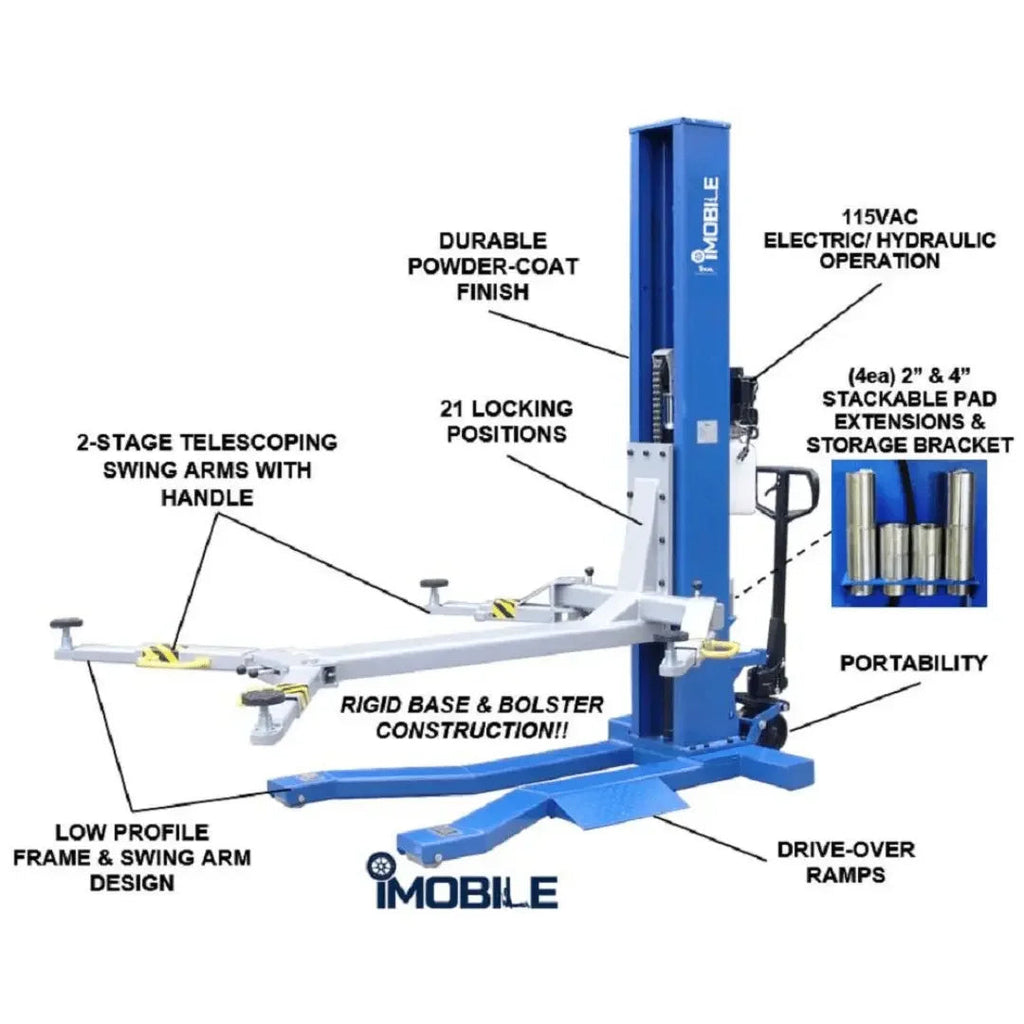 Ideal Mobile Single Column Automotive Lift- 6000lb Capacity Blue/Gray MSC-6KLP