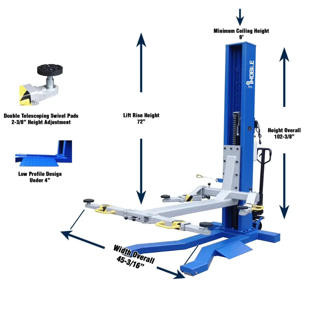 Ideal Mobile Single Column Automotive Lift- 6000lb Capacity Blue/Gray MSC-6KLP
