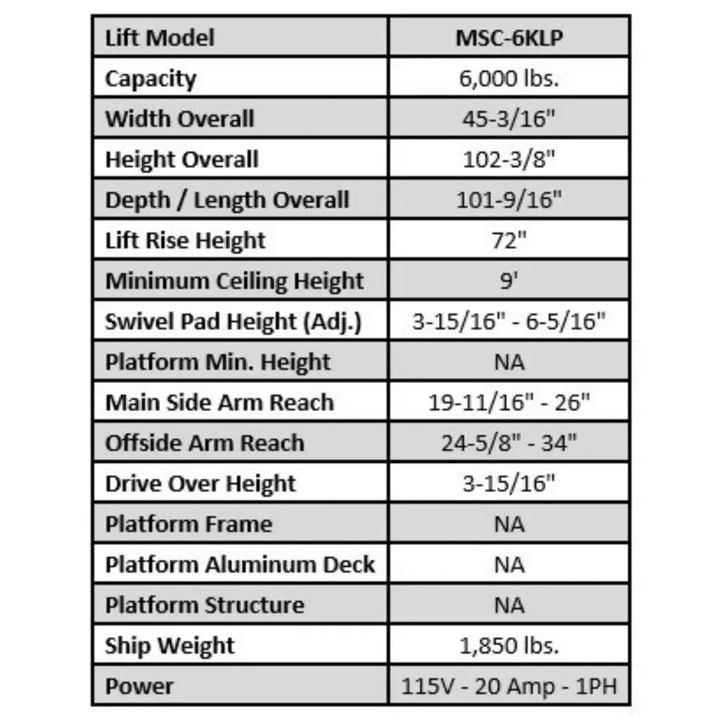 Ideal Mobile Single Column Automotive Lift- 6000lb Capacity Blue/Gray MSC-6KLP