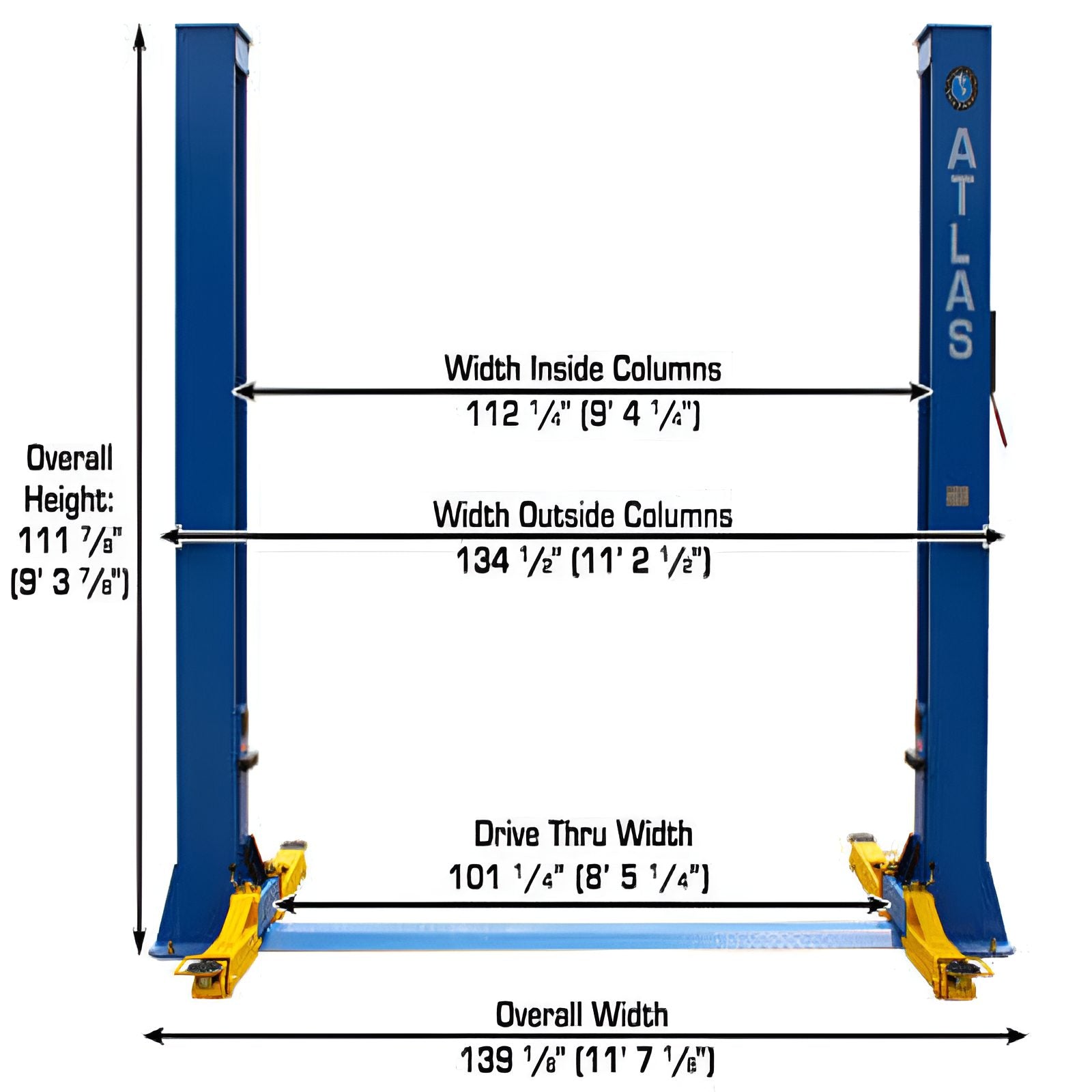Atlas BP10000 10,000 lb 2 Post Lift - Low Ceiling; Commercial Grade