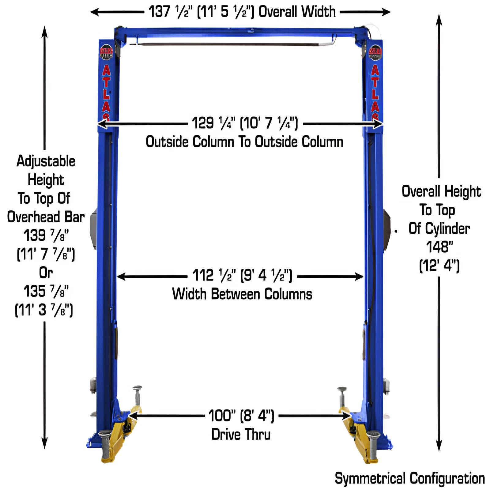 Atlas PVL10, 10,000 lb 2 Post Lift - ALI Certified