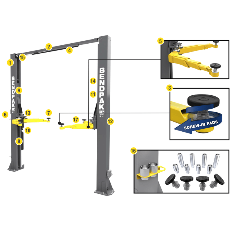 BendPak 10APX 10,000lb 2 Post Lift - ALI Certified,  Adjustable Width, Tall