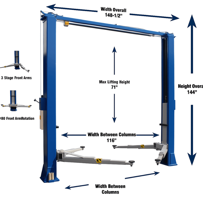 iDeal 10,000 lb. ALI Certified 2-Post Bi-Symmetric Arm Overhead Lift